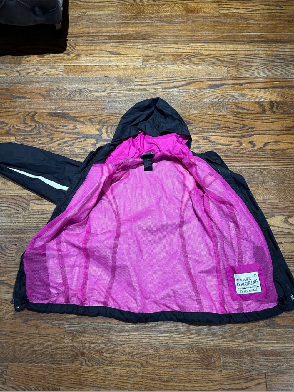 The North Face Girls Black Jacket with Pink Lining and White Accents - Picture 7 of 8